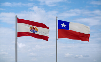 Chile and French Polynesia flags, country relationship concept