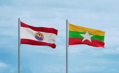 Myanmar and French Polynesia flags, country relationship concept