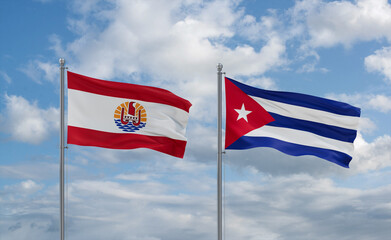 Cuba and French Polynesia flags, country relationship concept