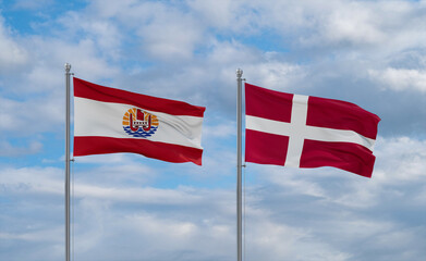 Denmark and French Polynesia flags, country relationship concept