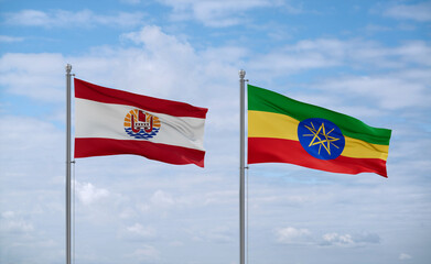 Ethiopia and French Polynesia flags, country relationship concept