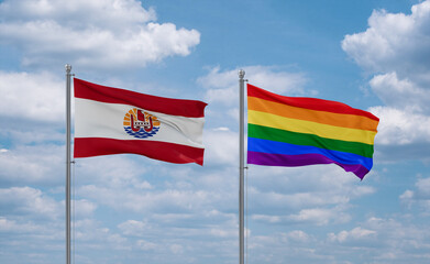 Gay Pride and French Polynesia flags, country relationship concept