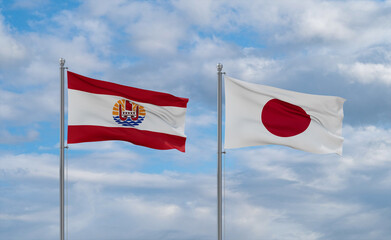 Japan and French Polynesia flags, country relationship concept