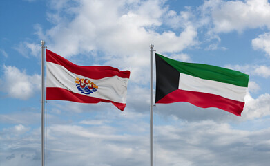 Kuwait and French Polynesia flags, country relationship concept