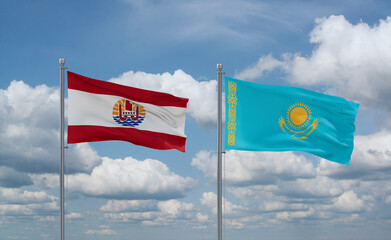 Kazakhstan and French Polynesia flags, country relationship concept