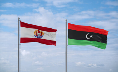 Libya and French Polynesia flags, country relationship concept