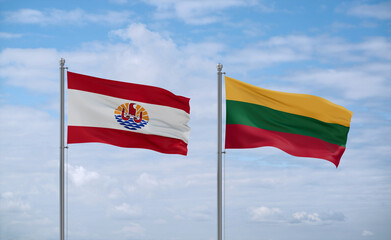 Lithuania and French Polynesia flags, country relationship concept