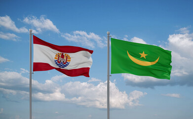 Mauritania and French Polynesia flags, country relationship concept