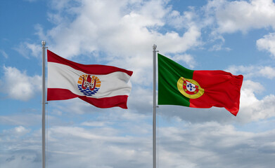 Portugal and French Polynesia flags, country relationship concept