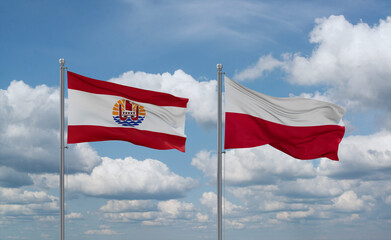 Poland and French Polynesia flags, country relationship concept