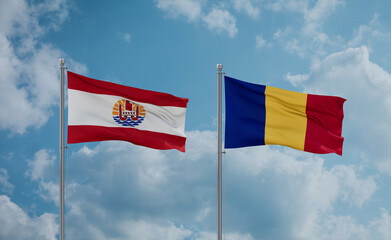 Romania and French Polynesia flags, country relationship concept