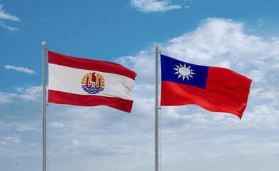 Taiwan and French Polynesia flags, country relationship concept