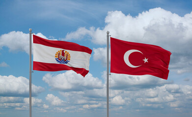 Turkey and French Polynesia flags, country relationship concept