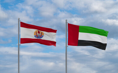UAE and French Polynesia flags, country relationship concept