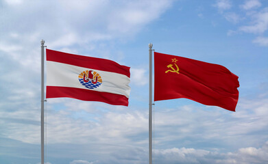 Soviet Union and French Polynesia flags, country relationship concept