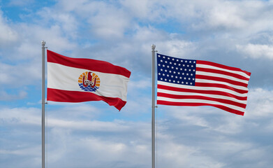 USA and French Polynesia flags, country relationship concepts