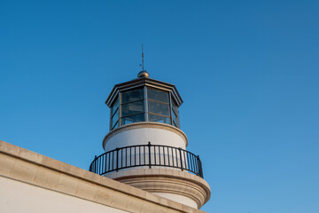Gavdos Lighthouse, Crete island Greece. Upper part of old beacon monument surrounded by glass.