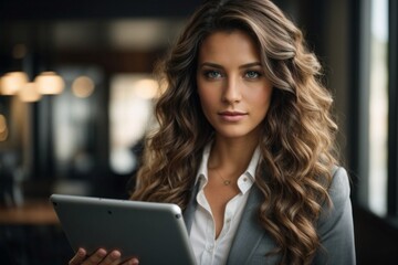 beautiful business woman  holding an iPad  