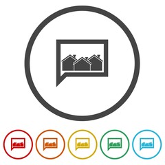 Real estate message house in speech bubble icon. Set icons in color circle buttons