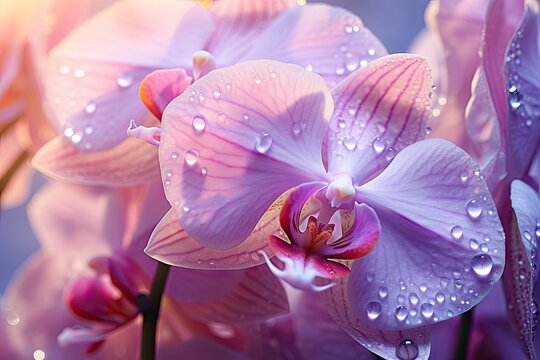  a close up of a purple flower with water droplets on it.  generative ai