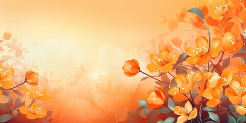 Beautiful orange gift card background with flowers and floral pattern, space for text