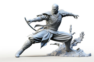 Fototapeta na wymiar 3D caracter cartoon Ink Man Knight Tai Chi People Practice