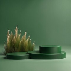 Dark green podium in meadow for product presentation and on transparent background.3d rendering, Generative AI