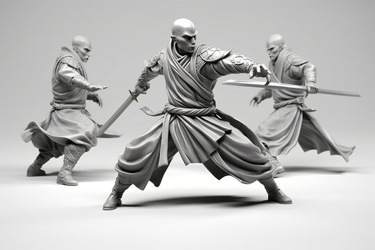 3D caracter cartoon Ink Man Knight Tai Chi People Practice
