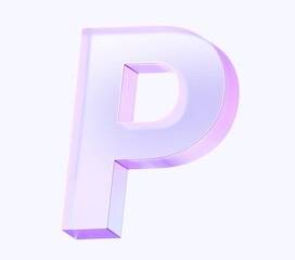 letter P with colorful gradient and glass material. 3d rendering illustration for graphic design, presentation or background