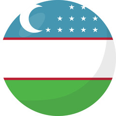 Uzbekistan flag circle 3D cartoon style.