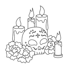 Day of The Dead vector black and white coloring page