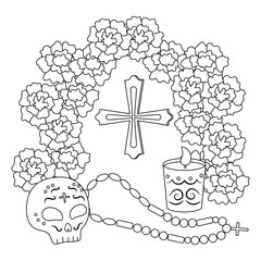 Day of The Dead vector black and white coloring page