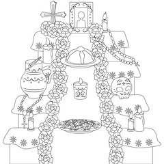 Day of The Dead vector black and white coloring page