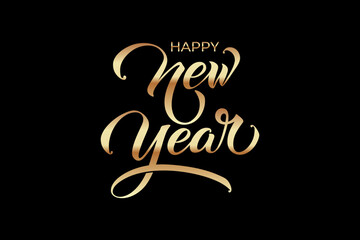 Happy New Year hand lettering calligraphy. Vector holiday illustration element. Typographic element