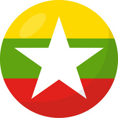 Myanmar flag circle 3D cartoon style.