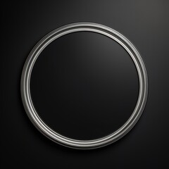 Silver Minimalistic Round Picture Frame. Minimalistic Ring with Realistic Texture. Square Digital Illustration. Ai Generated Empty Circle on Black Background.