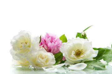 Fototapeta na wymiar bouquet of summer white roses and peonies
