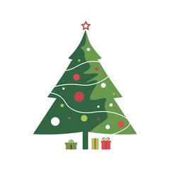 Christmas tree with gifts. Vector illustration in flat style on white background.