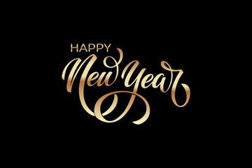 Happy New Year hand lettering calligraphy. Vector holiday illustration element. Typographic element