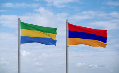 Armenia and Gabon flags, country relationship concept