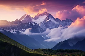 Fotobehang Stunning sunrise over Caucasus mountains in Georgia. Generative AI © Sawyer