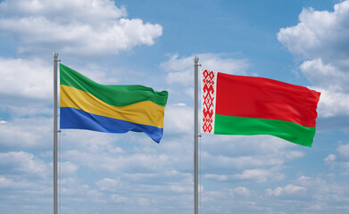 Belarus and Gabon flags, country relationship concept