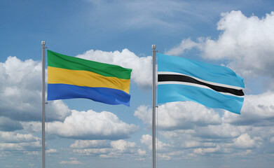 Botswana and Gabon flags, country relationship concept