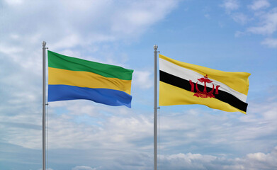 Brunei and Gabon flags, country relationship concepts
