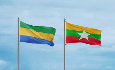 Myanmar and Gabon flags, country relationship concept