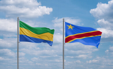 Congo and Gabon flags, country relationship concept