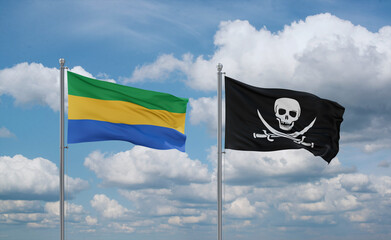 Pirate and Gabon flags, country relationship concept