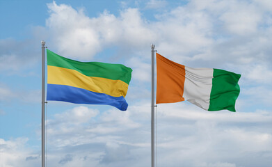Ivory Coast and Gabon flags, country relationship concept
