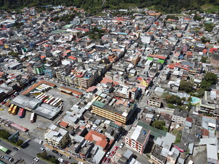Fototapeta na wymiar Equador, Banos, aerial view on town from drone