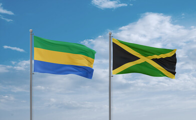 Jamaica and Gabon flags, country relationship concept